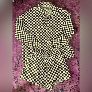Women’s Olive Green Checkered Short Set